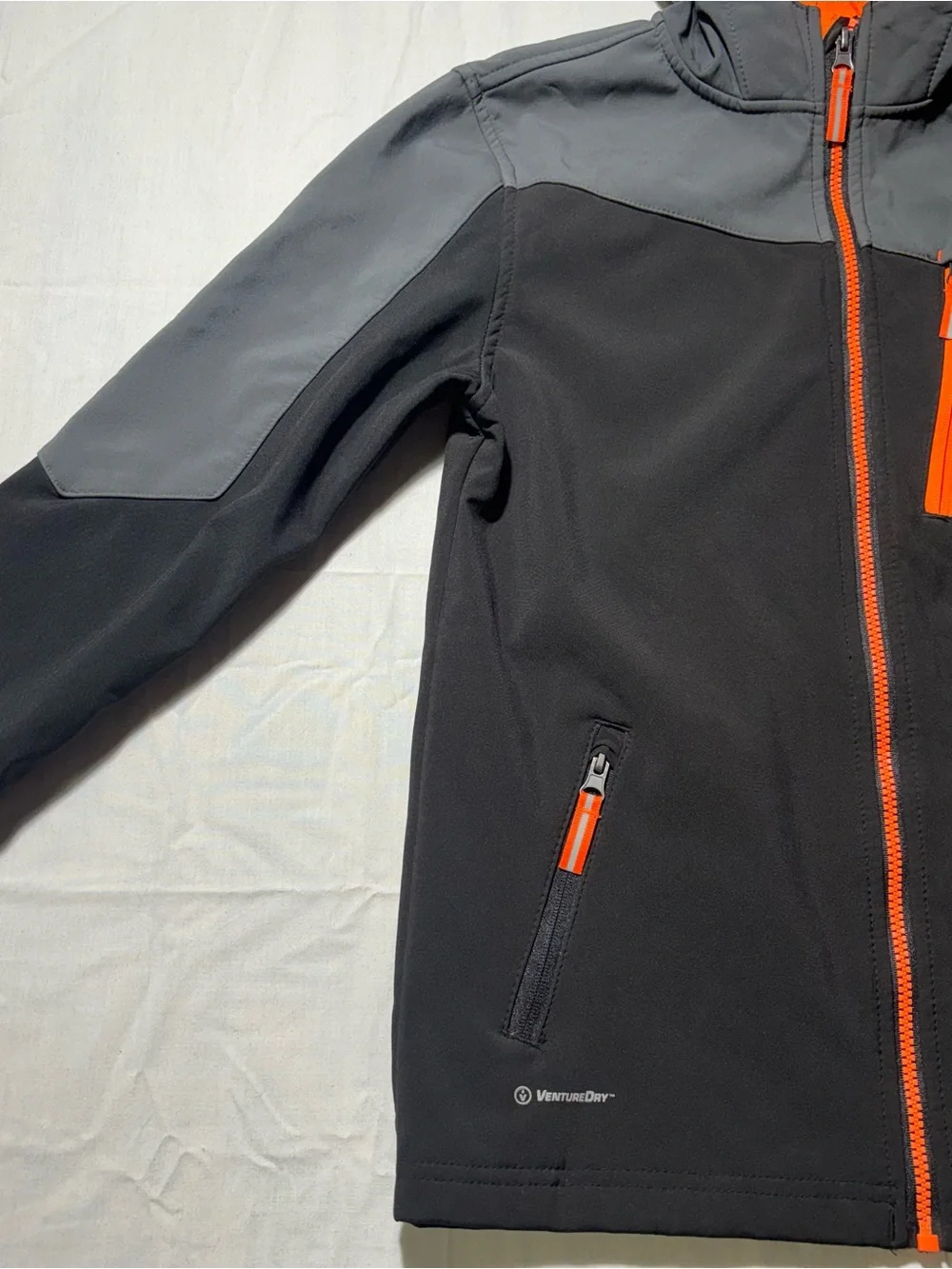 Boys Champion Venture Dry  Orange Fleece-Lined Rain Jacket with Gray Trim